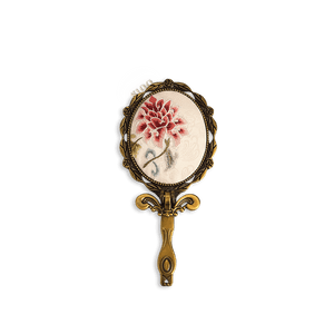 Limited Edition Hand Embroidery Handheld Makeup Beauty Metal Mirror - SinoCultural -- MIR028