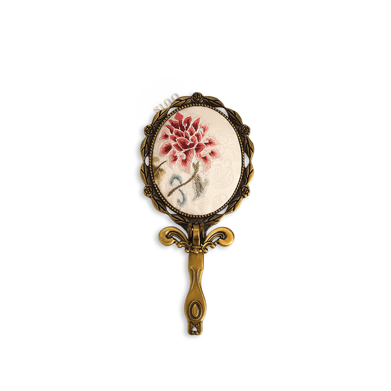 Limited Edition Hand Embroidery Handheld Makeup Beauty Metal Mirror - SinoCultural -- MIR028