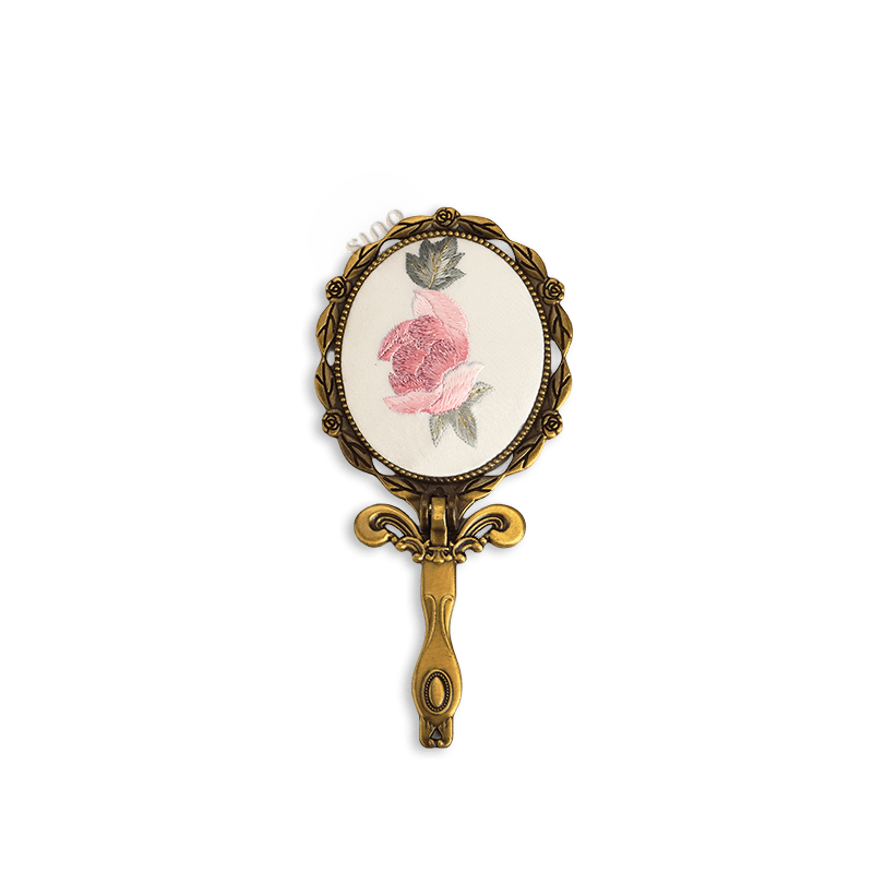 Limited Edition Hand Embroidery Handheld Makeup Beauty Metal Mirror - SinoCultural -- MIR013
