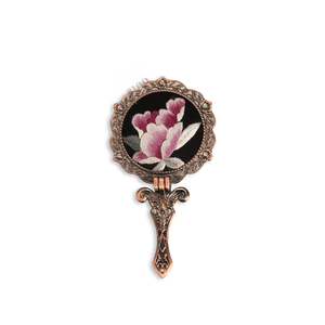 Limited Edition Hand Embroidery Handheld Makeup Beauty Metal Mirror - SinoCultural -- MIR016