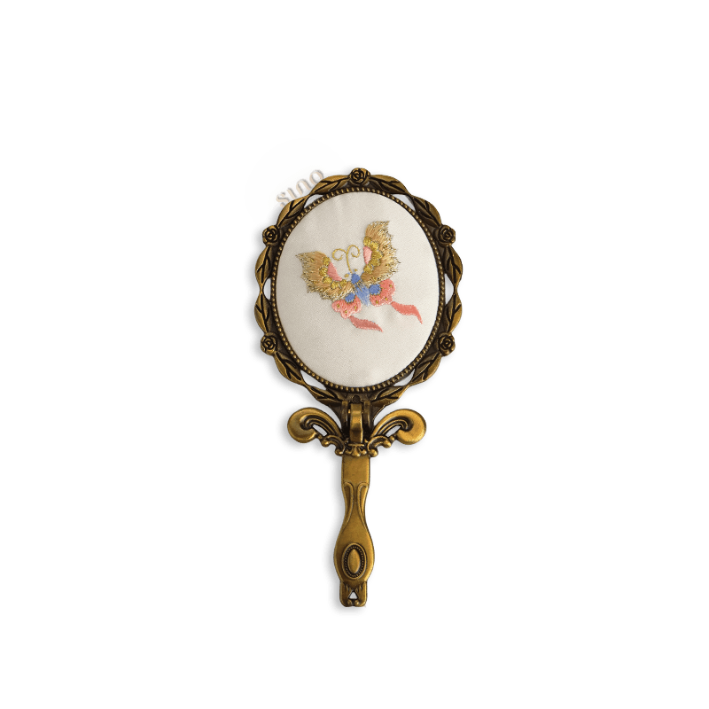 Limited Edition Hand Embroidery Handheld Makeup Beauty Metal Mirror - SinoCultural -- MIR018