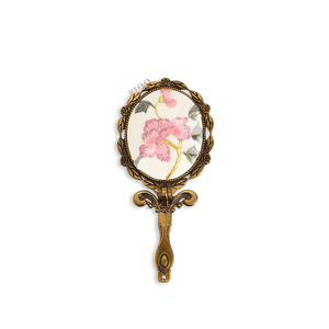 Limited Edition Hand Embroidery Handheld Makeup Beauty Metal Mirror - SinoCultural -- MIR019