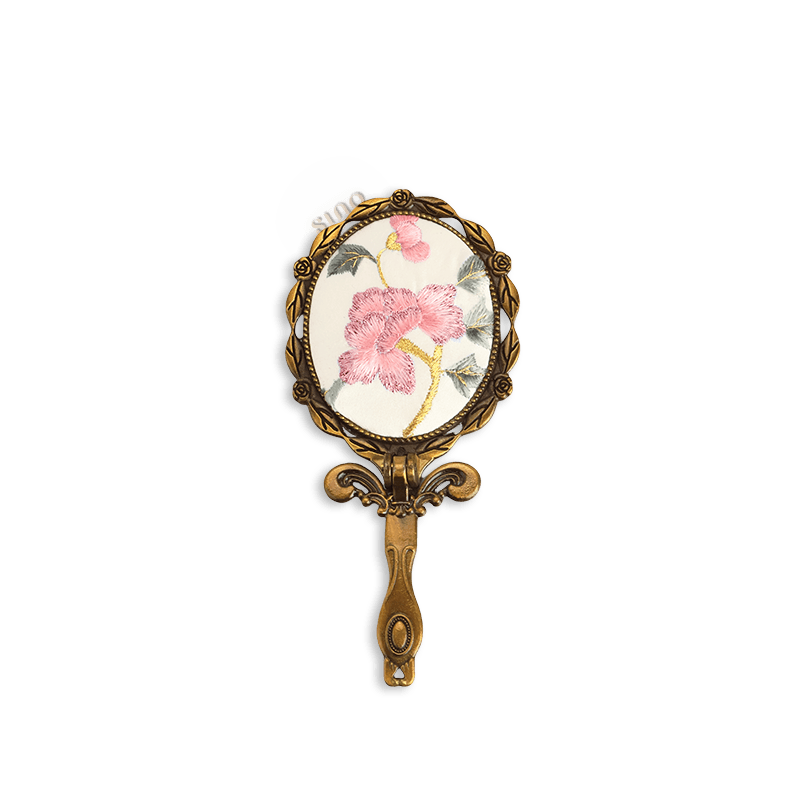 Limited Edition Hand Embroidery Handheld Makeup Beauty Metal Mirror - SinoCultural -- MIR019