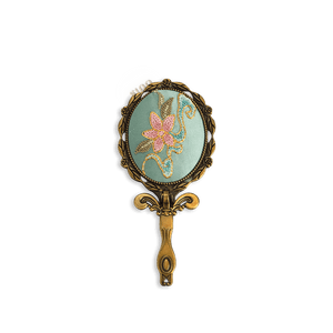 Limited Edition Hand Embroidery Handheld Makeup Beauty Metal Mirror - SinoCultural -- MIR020
