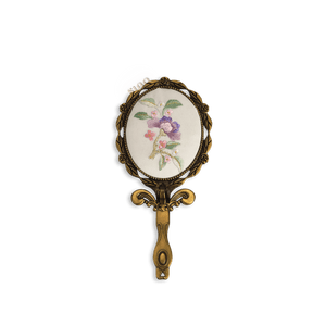 Limited Edition Hand Embroidery Handheld Makeup Beauty Metal Mirror - SinoCultural -- MIR021