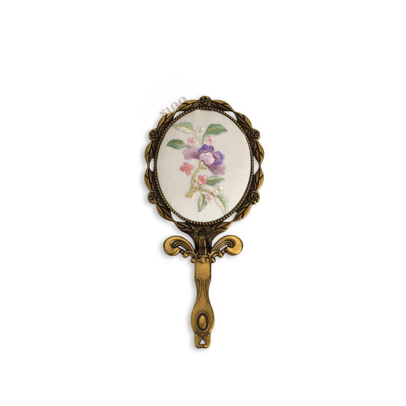 Limited Edition Hand Embroidery Handheld Makeup Beauty Metal Mirror - SinoCultural -- MIR021