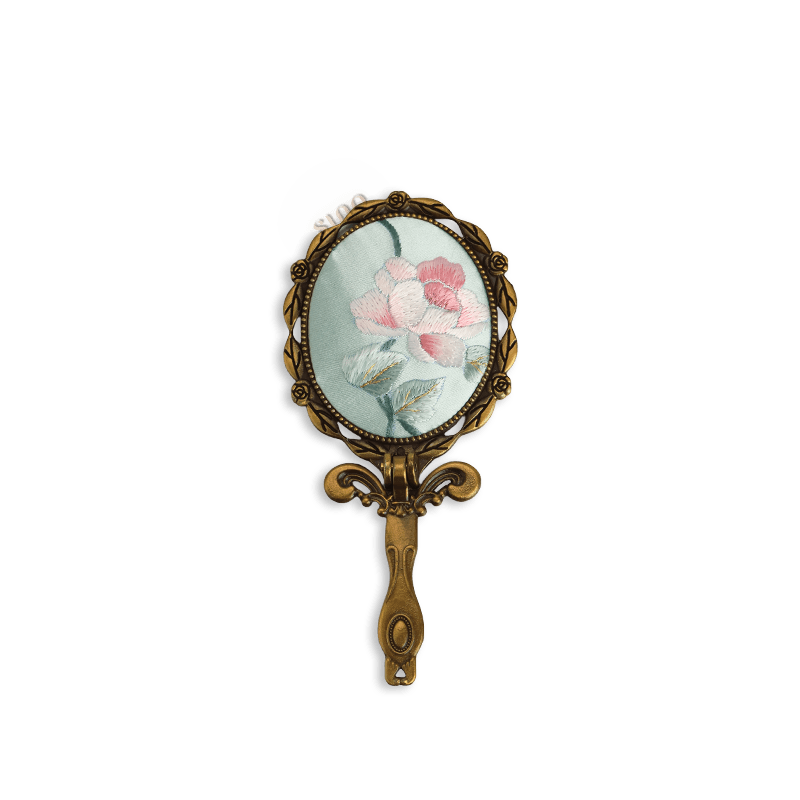 Limited Edition Hand Embroidery Handheld Makeup Beauty Metal Mirror - SinoCultural -- MIR022