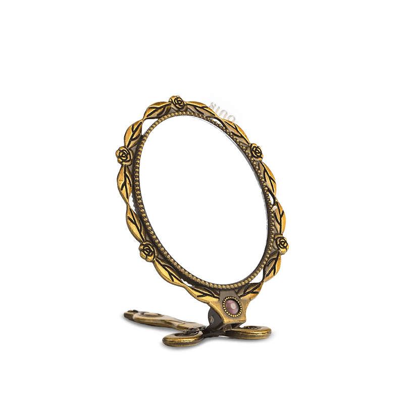 Limited Edition Hand Embroidery Handheld Makeup Beauty Metal Mirror - SinoCultural -- MIR020
