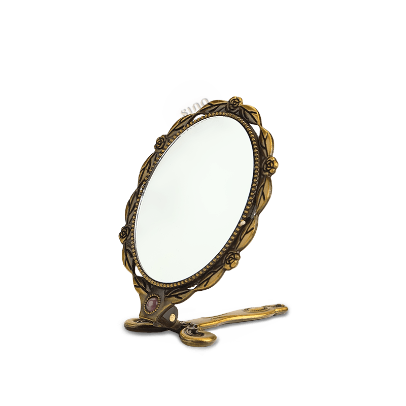 Limited Edition Hand Embroidery Handheld Makeup Beauty Metal Mirror - SinoCultural -- MIR021