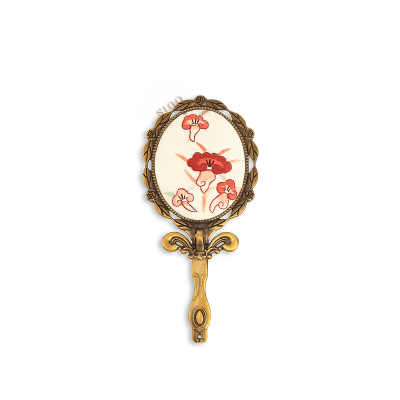 Limited Edition Hand Embroidery Handheld Makeup Beauty Metal Mirror - SinoCultural -- MIR027