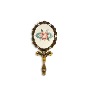 Limited Edition Hand Embroidery Handheld Makeup Beauty Metal Mirror - SinoCultural -- MIR019