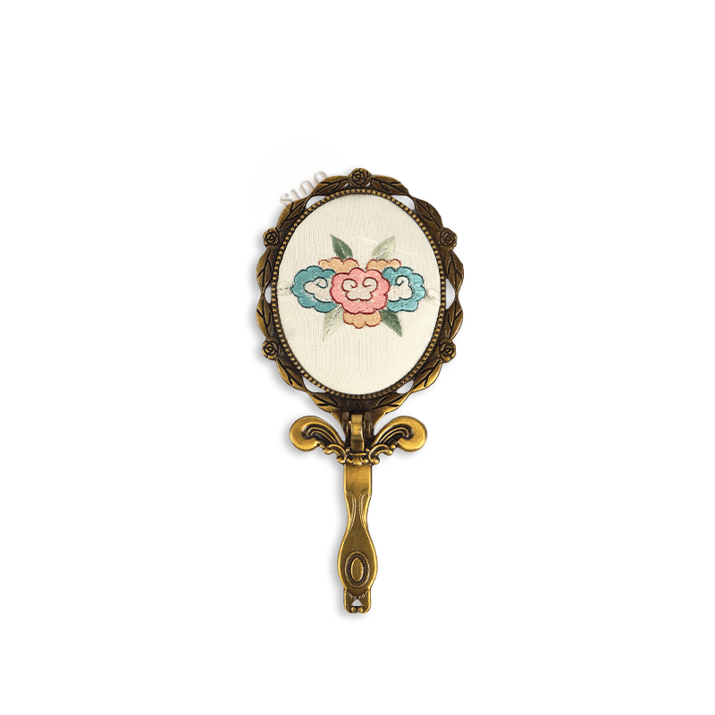 Limited Edition Hand Embroidery Handheld Makeup Beauty Metal Mirror - SinoCultural -- MIR019