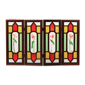 Handcrafted Embroidery Lotus Blossom Cantonese Mansion Window Ornament - SinoCultural -- BXL06WCS174A03