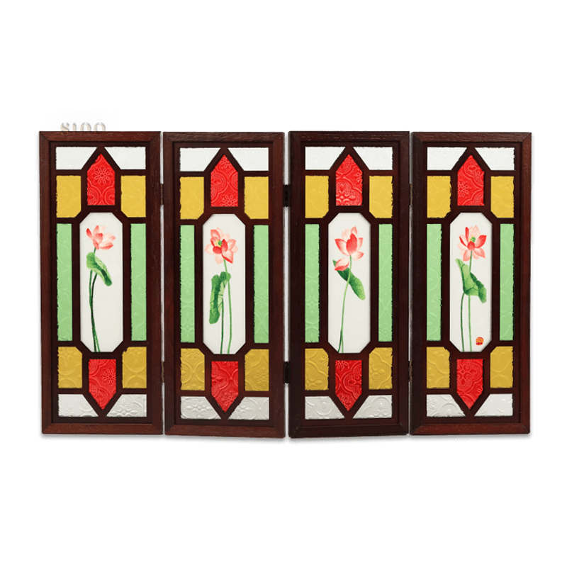 Handcrafted Embroidery Lotus Blossom Cantonese Mansion Window Ornament - SinoCultural -- BXL06WCS174A03