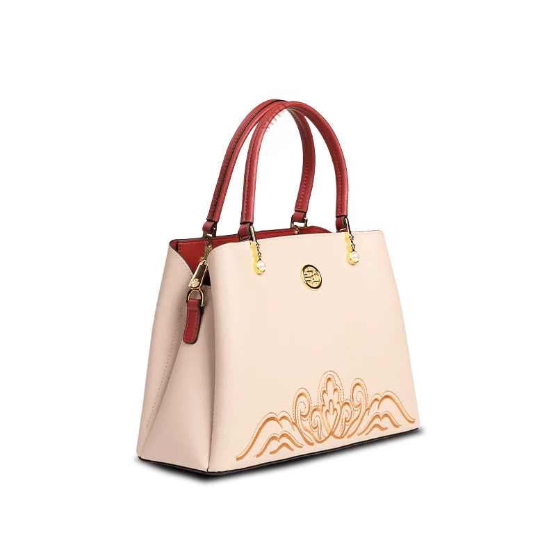 Embroidery Genuine Leather Elegant Crossbody Bag Veined Pattern - SinoCultural -- SC1753-A1