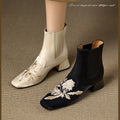 New Chinese Style Embroidered Ankle Boots for Women, Autumn and Winter New Arrival, with Qipao and Hanfu, Chunky Heel Square Toe Embroidered Shoes, Mid-Heel Boots