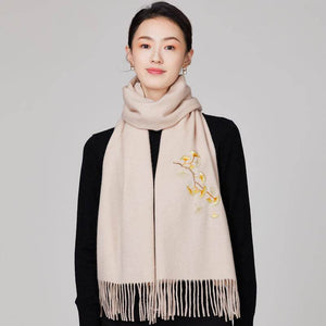Handmade Suzhou Embroidery Wool Cashmere Scarf Shawl for Women 200x38cm - SinoCultural -- HYFSJ055-3