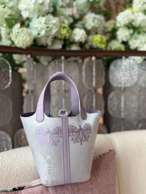 Chinoiserie Luxury Song Brocade Basket Bag – Purple Butterflies