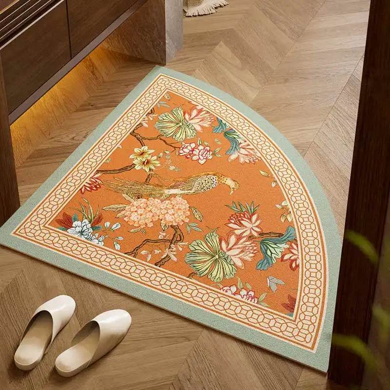 Chinoiserie Orange Bathroom Mat Anti-Slip Fan-Shaped Rug - SinoCultural -- LZ007A80