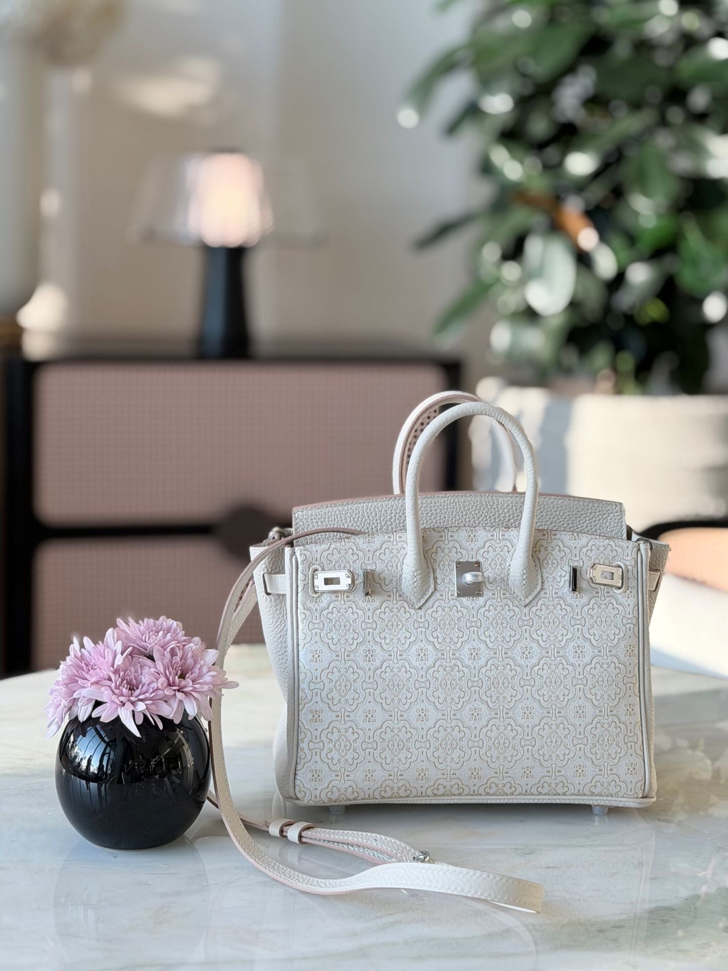 Chinoiserie Luxury Song Brocade Aesthetic Top-Handle Bag — White Dingsheng-brocademodern