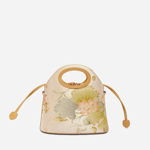 Printed Jacquard Lotus Gray Drawstring Bucket Bag - SinoCultural -- LD120670-1