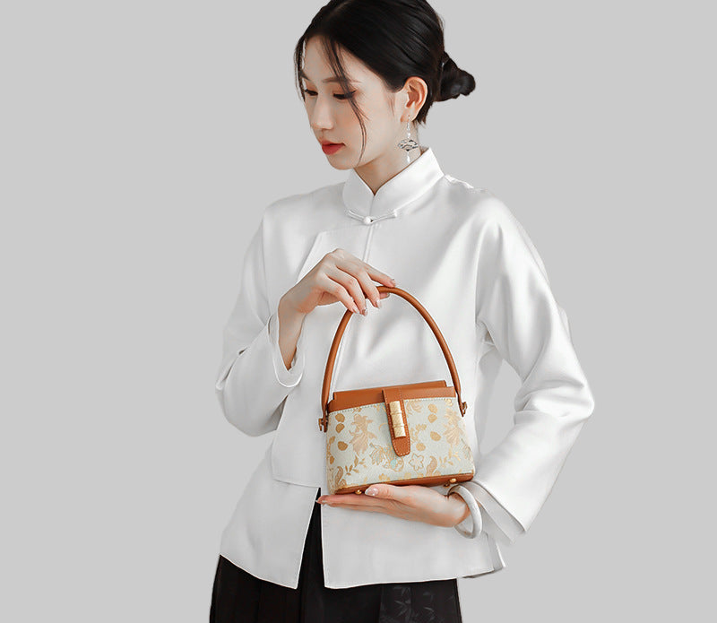Song Brocade Bag New Chinese Style Genuine Leather Retro Handbag