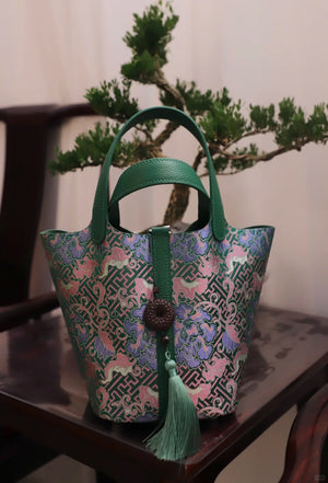 Longevity Peony Song Brocade Basket Bag | Mulberry Silk New Chinese-Style Tote-brocademodern