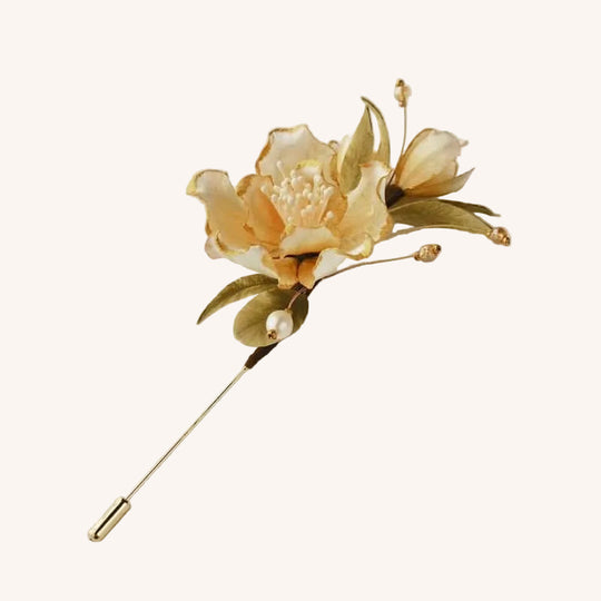 White Tea Velvet Flower Brooch | Original Chinese Intangible Heritage Design