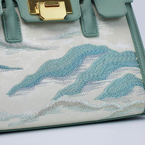 Embroidery Leather Elegant Birkin Handbag Cloud Mountain - SinoCultural -- P120659-1