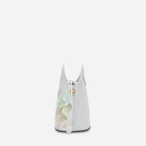 Printed Jacquard Lotus Gray Drawstring Bucket Bag - SinoCultural -- LD120670-1