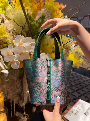Longevity Peony Song Brocade Basket Bag | Mulberry Silk New Chinese-Style Tote-brocademodern