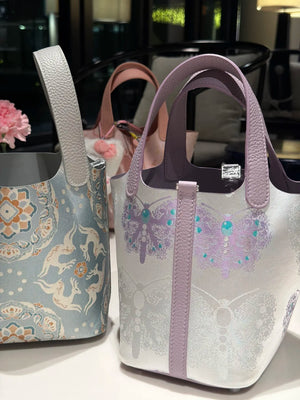 Chinoiserie Luxury Song Brocade Basket Bag – Purple Butterflies