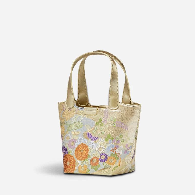 Embroidery Exquisite Floral Luxe Gold Basket Bag - SinoCultural -- P170605