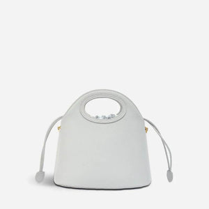 Printed Jacquard Lotus Gray Drawstring Bucket Bag - SinoCultural -- LD120670-1