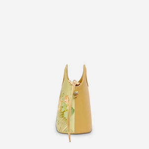 Printed Jacquard Lotus Green Drawstring Bucket Bag - SinoCultural -- LD120670-2