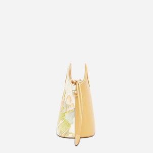 Printed Jacquard Lotus Khaki Drawstring Bucket Bag - SinoCultural -- LD120670-3