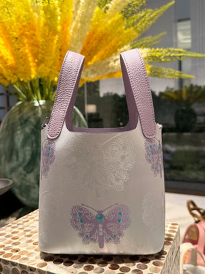 Chinoiserie Luxury Song Brocade Basket Bag – Purple Butterflies