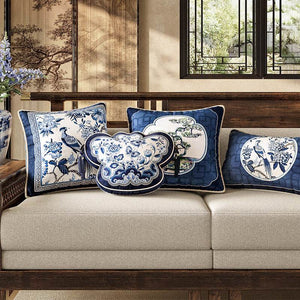Chinoiserie Blue and White Porcelain Decorative Throw Pillow for Bedroom - SinoCultural -- SJZBZ077AA45