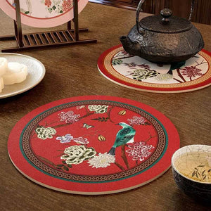 Chinoiserie Diatomite Absorbent Quick-Dry Non-Slip Round Coaster - SinoCultural -- TM052A16
