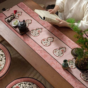 Chinoiserie Elegant Pink Rectangular Tea Table Runner - SinoCultural -- TR027A160