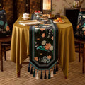 Chinoiserie Luxury Long Rectangular Black Floral Table Runner - SinoCultural -- TR026A160