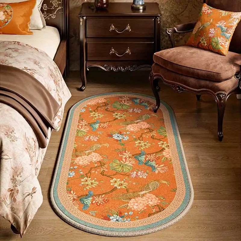 Chinoiserie Luxury Orange Natural Cotton Runner Rug for Bedroom - SinoCultural -- LZ001B60160