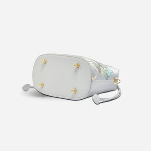 Printed Jacquard Lotus Gray Drawstring Bucket Bag - SinoCultural -- LD120670-1