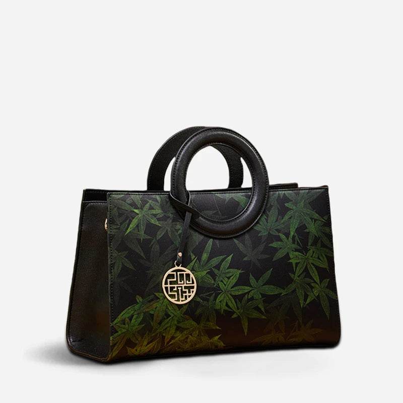 Mulberry Silk Bamboo Print Black Crossbody Bag - SinoCultural -- P17003305