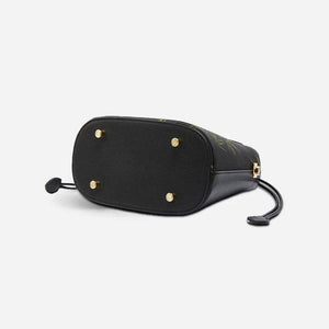 Xiangyunsha Silk Bamboo Black Drawstring Bucket Bag - SinoCultural -- YS120670-1