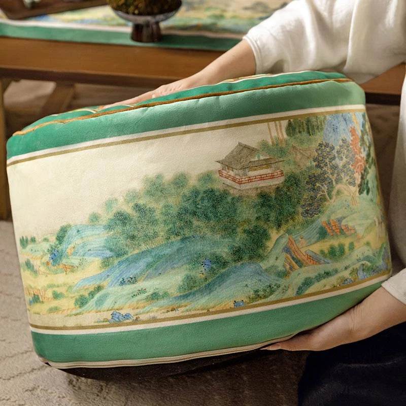 Chinoiserie Plush Green Living Room Rest Pouf - SinoCultural -- B48J0033-C