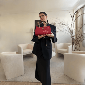 Embroidery Leather Red Magnolia Women's Crossbody Handbag - SinoCultural -- P220237