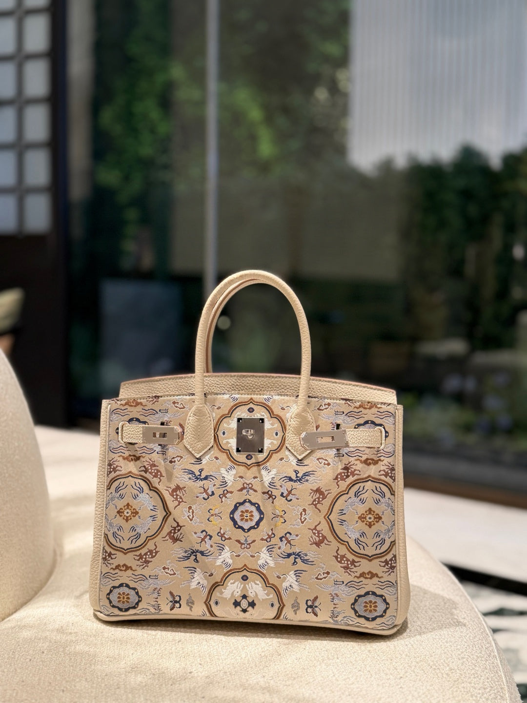 Chinoiserie Luxury Song Brocade Structured Top-Handle Bag — Crane & Deer Spring-brocademodern