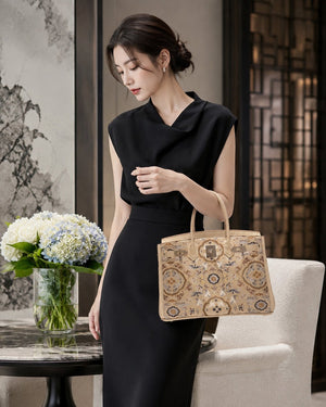 Chinoiserie Luxury Song Brocade Structured Top-Handle Bag — Crane & Deer Spring-brocademodern