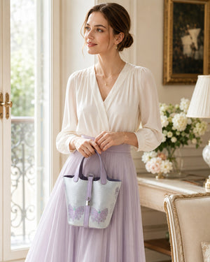 Chinoiserie Luxury Song Brocade Basket Bag – Purple Butterflies